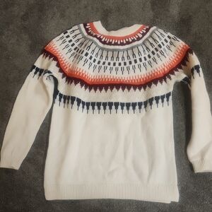 Boden Women's White and Red Patterned Crewneck Sweater